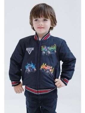 Toddler Boys Zip Up Monster Jam Varsity Bomber Jacket | Size 5/6